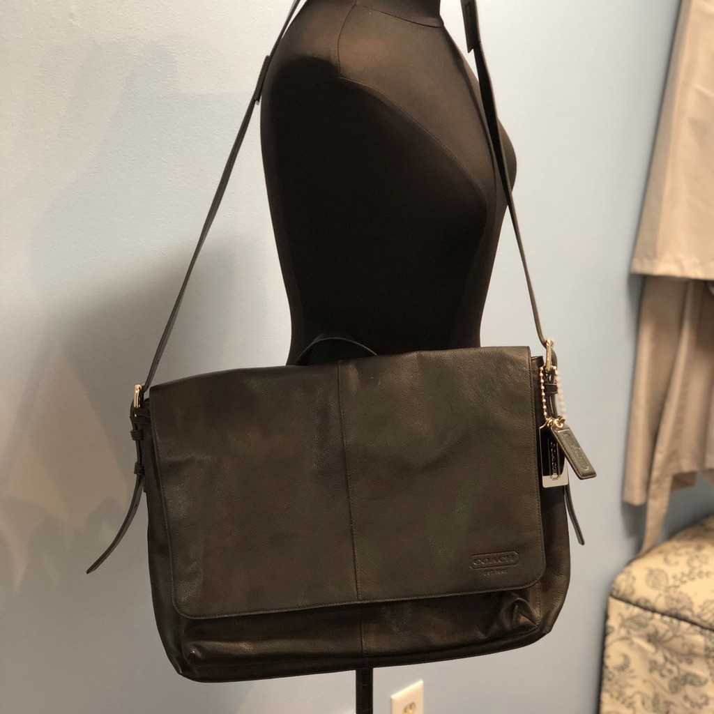 Black Leather Coach Messenger Bag